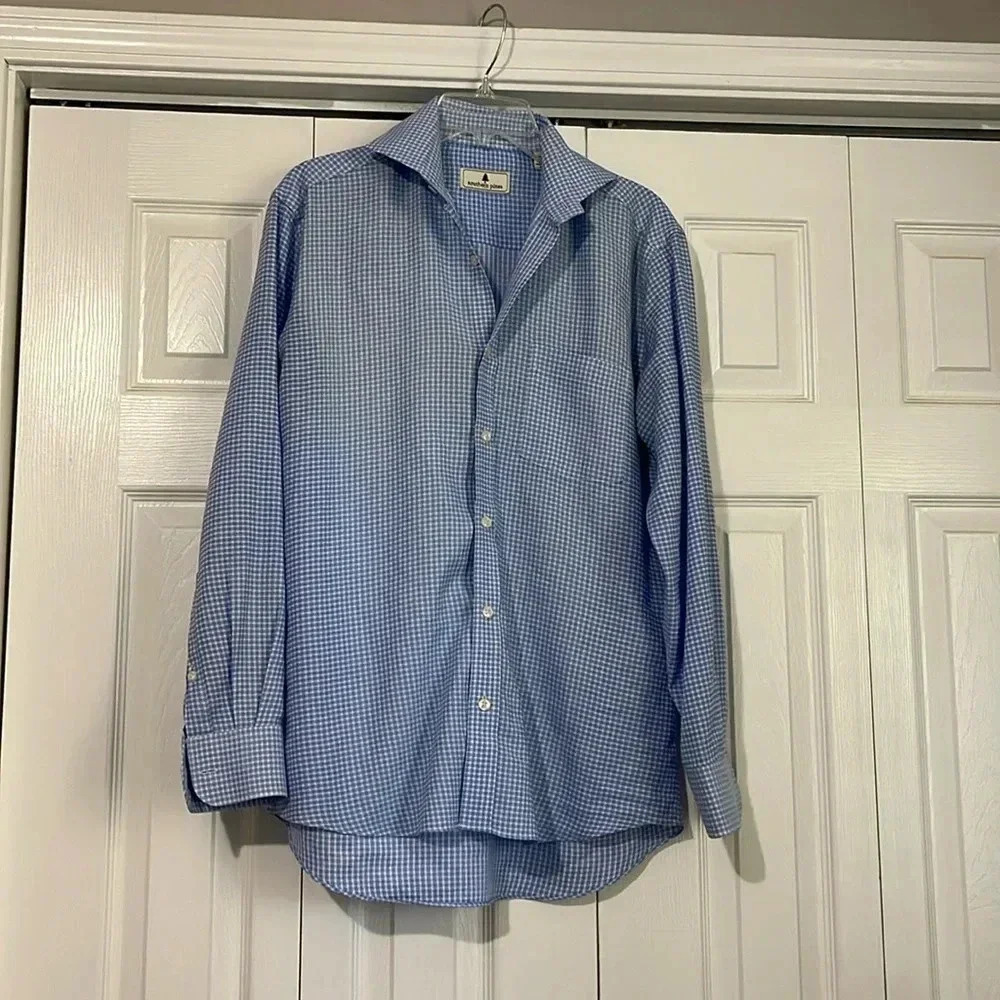 Southern Pines Blue Casual Classic Mens Button Down Shirt